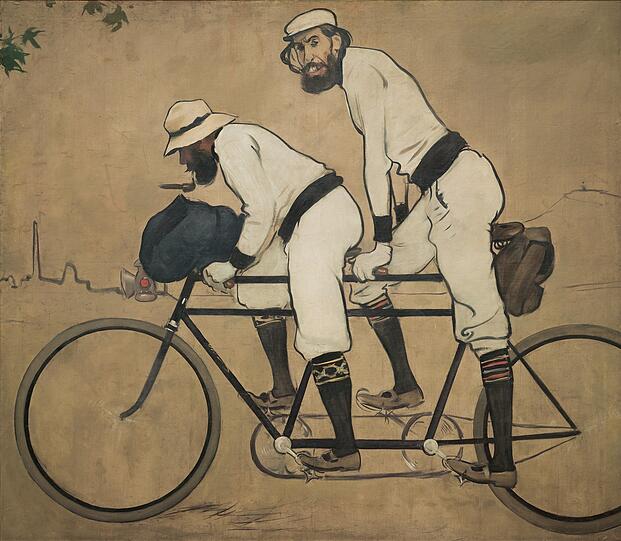 Ram&oacute;n Casas hat sich und Pere Romeu 1897 auf einem Tandem gemalt.