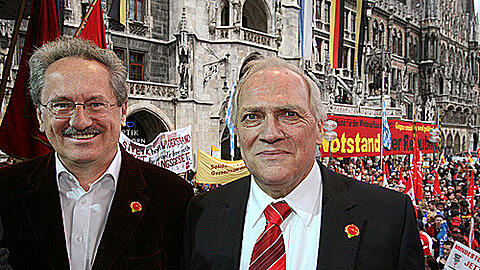 Münchens OB Christian Ude und DGB-Landeschef Fritz Schösser im Münchner Rathaus.