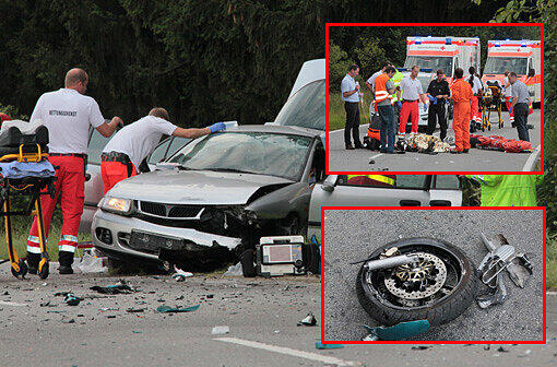 Bei dem Unfall wurde das Vorderrad des Motorrads einfach abgerissen: Bei Taufkirchen sind vier Menschen schwer verletzt worden. Die Bilder