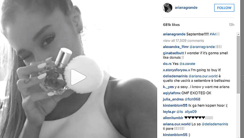 Ariana Grandes erstes Parfum kommt im September auf den Markt Ariana Grandes erstes Parfum kommt im September auf den Markt