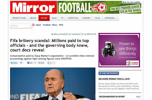 The Daily Mirror (Großbritannien): Korruptionsskandal bei der FIFA! Die FIFA veröffentlicht Dokumente auf ihrer Homepage. Es bleiben aber gravierende Fragen offen: Warum hat die FIFA nichts unternommen und warum hat sie
Havelange und Teixeira so lange gedeckt?