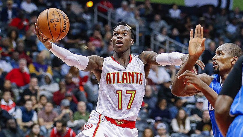 Dennis Schröder von den Atlanta Hawks (links) im Duell mit Orlando-Magic-Forward Serge Ibaka. Dennis Schröder von den Atlanta Hawks (links) im Duell mit Orlando-Magic-Forward Serge Ibaka.