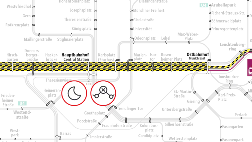 Es besteht Ersatzverkehr zwischen Ostbahnhof und Trudering.