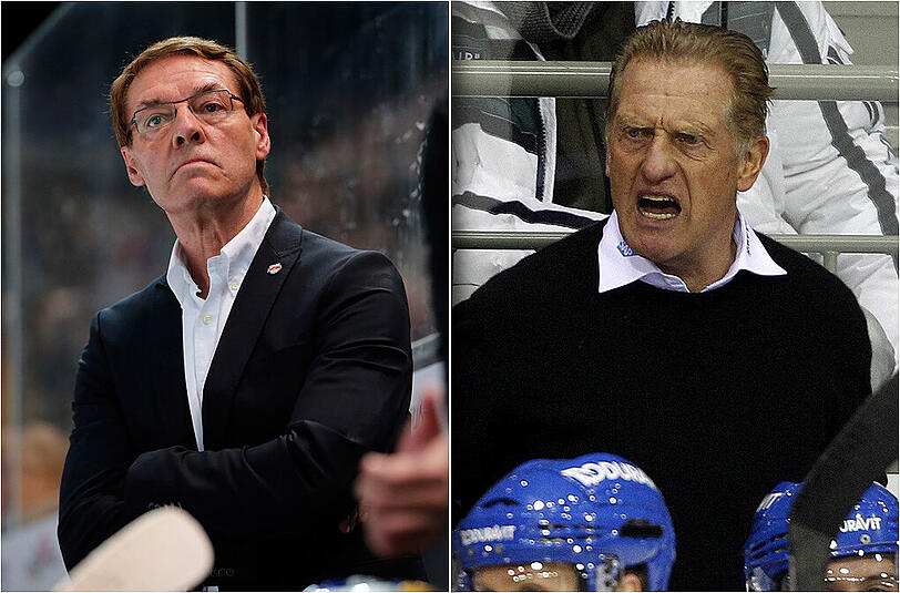 Kontroverse: Pierre Pagé, Trainer des EHC Red Bull München (l.), ist ein Gegner von Hans Zachs Defensiveishockey.