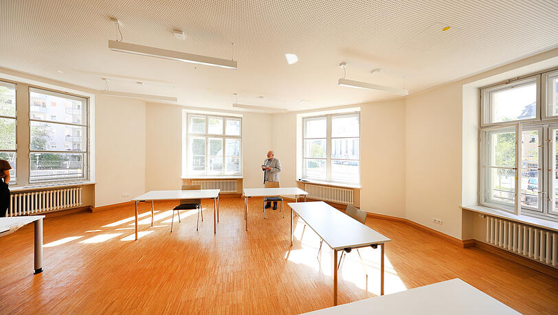 Eher n&uuml;chtern gehalten: Einer dere k&uuml;nftigen Kursr&auml;ume der MVHS M&uuml;nchen Ost. Hier wird das k&uuml;nftige Atelier eingerichtet.