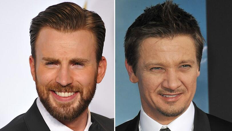 Chris Evans (l.) scherzt mit Jeremy Renner über seinen dramatischen Unfall.