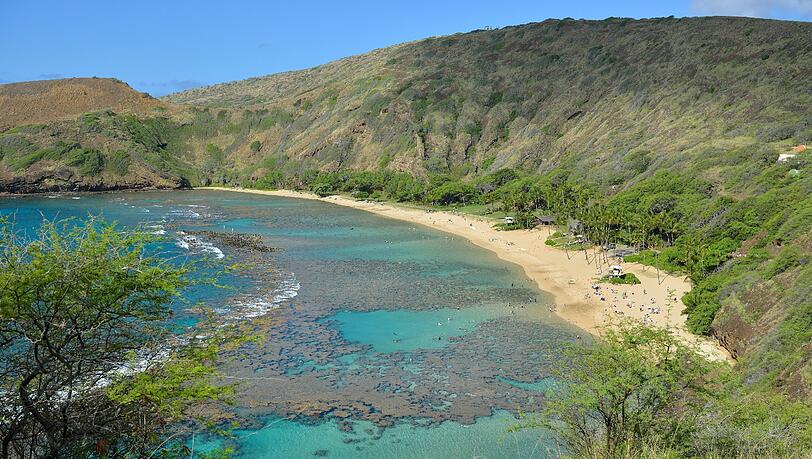 Strand der Hanauma Bay bei Honolulu auf der Insel Oahu auf Hawaii. Foto: Uwe Anspach/Archiv Strand der Hanauma Bay bei Honolulu auf der Insel Oahu auf Hawaii. Foto: Uwe Anspach/Archiv