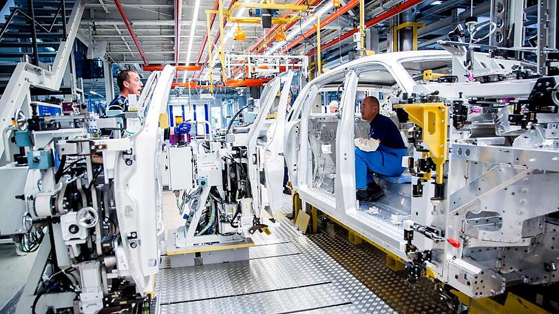 Zwei Mitarbeiter montieren Türelemente im Werk in Unterhollerau.