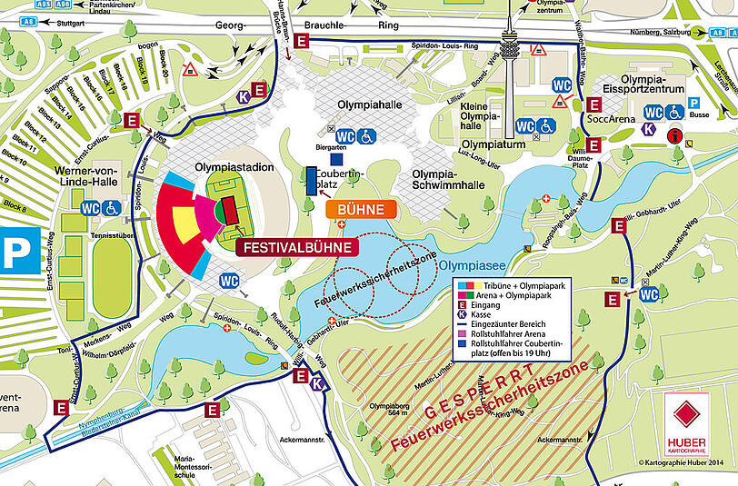 Der Lageplan für den Sommernachtstraum am 25.7. im Olympiapark.