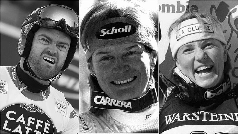 Ihre Leidenschaft wurde zum tödlichen Verhängnis: die Skistars David Poisson, Ulrike Maier und Regine Cavagnoud (v.l.).