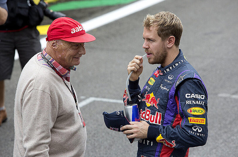 Beim Grand Prix in Brasilien: Niki Lauda und Sebastian Vettel.