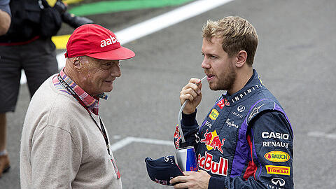 Beim Grand Prix in Brasilien: Niki Lauda und Sebastian Vettel.