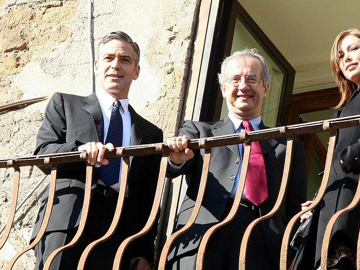 George Clooney (l.) und Walter Veltroni 2007 in Rom