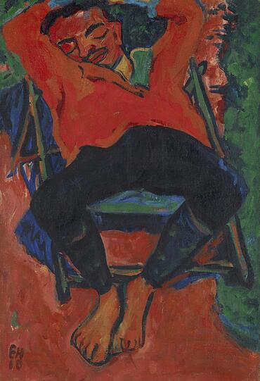 „Der schlafende Pechstein“ zählt zu den Lieblingsbildern des Buchheim-Publikums. Erich Heckel hat den Kollegen 1910 in Dangast an der Nordsee gemalt.