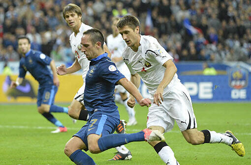 Frankreich - Weißrussland 3:1 (0:0). Mann des Spiels im Pariser Stade de France war Franck Ribéry. Foto: Stephane Reix