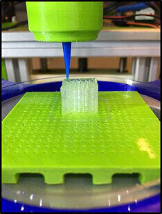 &bdquo;Bio-Tinte&ldquo;: ein mittels Bioprinting hergestellter Würfel aus auf Algen basierendem Gel.