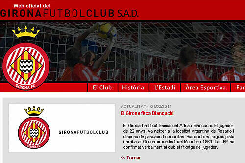 So vermeldet der FC Girona den Biancucchi-Deal auf seiner Website