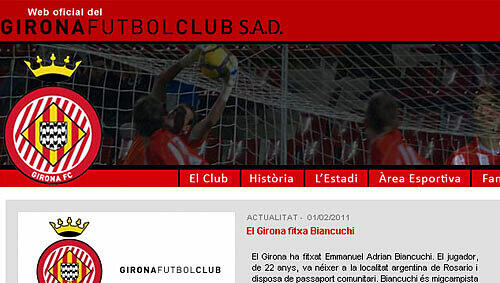 So vermeldet der FC Girona den Biancucchi-Deal auf seiner Website So vermeldet der FC Girona den Biancucchi-Deal auf seiner Website