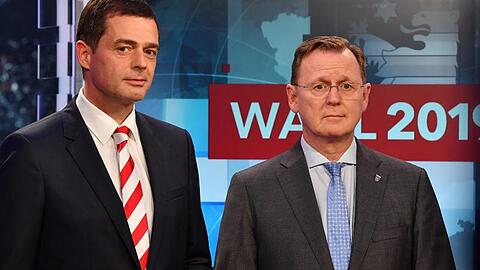 Thüringens CDU-Chef Mike Mohring (l) und Linke-Ministerpräsident Bodo Ramelow in Erfurt.