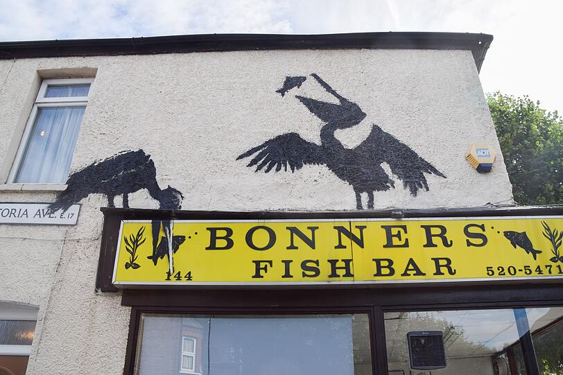 Die Pelikane an einem Fish-and-Chips-Shop tauchten an einem Freitag auf - wenn viele Briten sich das traditionelle Mahl g&ouml;nnen.