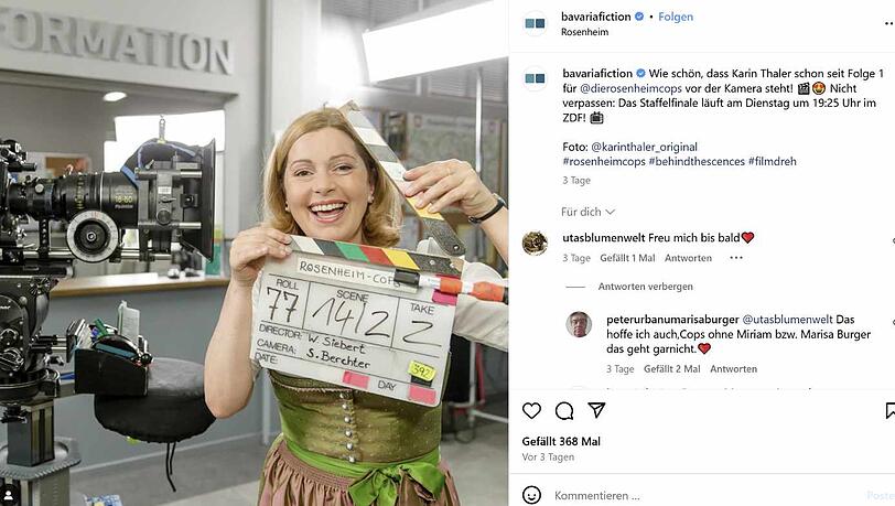 In dieses Instagram-Posting der Bavaria Fiction hatte sich ein Fehler zu "Die Rosenheim-Cops" eingeschlichen. In dieses Instagram-Posting der Bavaria Fiction hatte sich ein Fehler zu "Die Rosenheim-Cops" eingeschlichen.