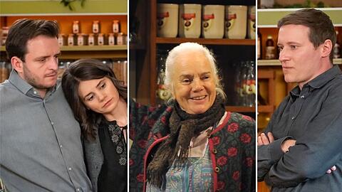 Tommy Schwimmer (l.), Joyce Ilg und Martin Wenzl kehren zum "Dahoam is Dahoam"-Abschied von Ursula Erber (M.) in ihre alten Rollen zur&uuml;ck.