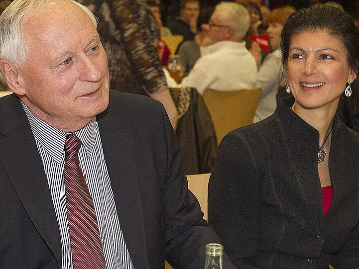 Oskar Lafontaine und Sahra Wagenknecht bei einer Veranstaltung in Wallerfangen