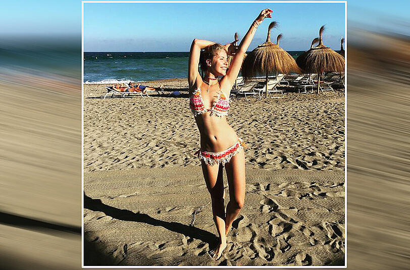 Danach klappts auch wieder mit der Strandgymnastik: Victoria Swarovski.