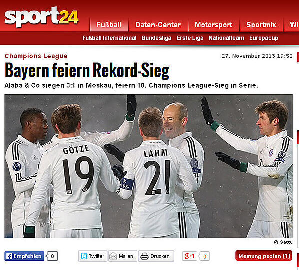 Die Kollegen aus Österreich über den 10. CL-Sieg der Bayern in Serie.