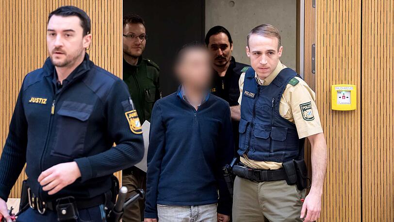 Der Angeklagte wird in den Hochsicherheits-Gerichtssaal in Stadelheim geführt