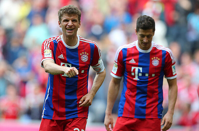 Erzielten alle drei Treffer gegen Frankfurt: Thomas Müller (l.) und Robert Lewandowski (r., 2 Tore).
