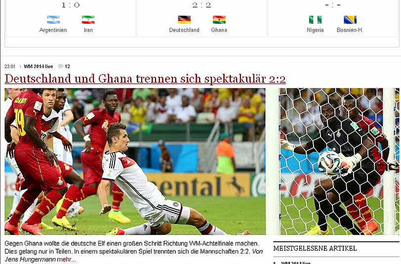 "Die Welt" ist fasziniert vom spektakulären Spiel zwischen Deutschland und Ghana.