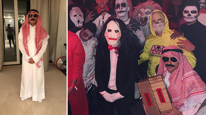 Rafinha als Scheich und das umstrittene Foto der Bayern-Kicker in der Halloween-Nacht in München.