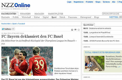 Neue Zürcher Zeitung (Schweiz): "Der Schweizer Meister hatte in München nicht den Hauch einer Chance. Basel erlebte einen schwarzen Abend."