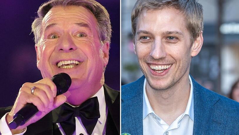 Der Schlagerstar Patrick Lindner (li.) neben dem gr&uuml;nen Wahlsieger Dominik Krause.