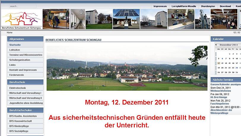 „Aus sicherheitstechnischen Gründen“ geschlossen: Die Homepage des Schulzentrums Schongau am Montag. „Aus sicherheitstechnischen Gründen“ geschlossen: Die Homepage des Schulzentrums Schongau am Montag.