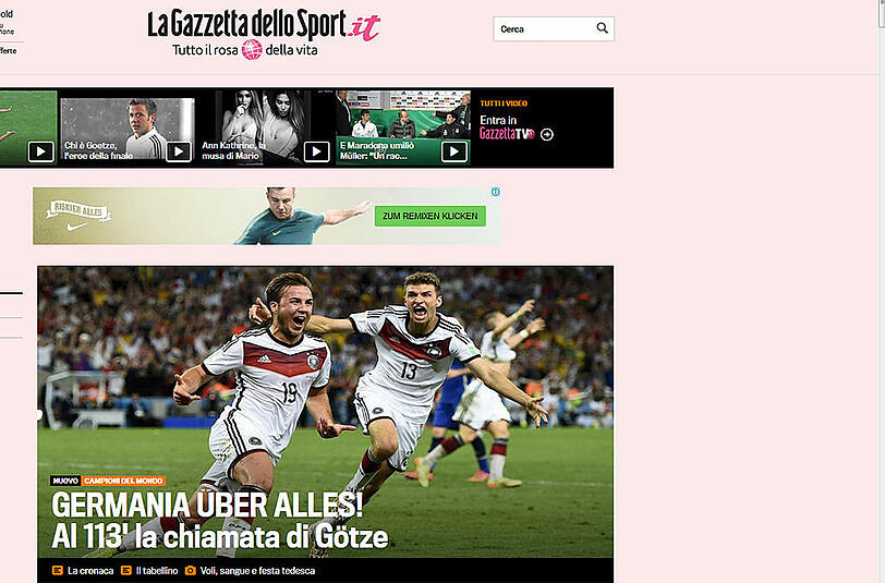 "GERMANIA ÜBER ALLES": Eine fragwürdige historische Parallele zieht die italienische Gazzetta.