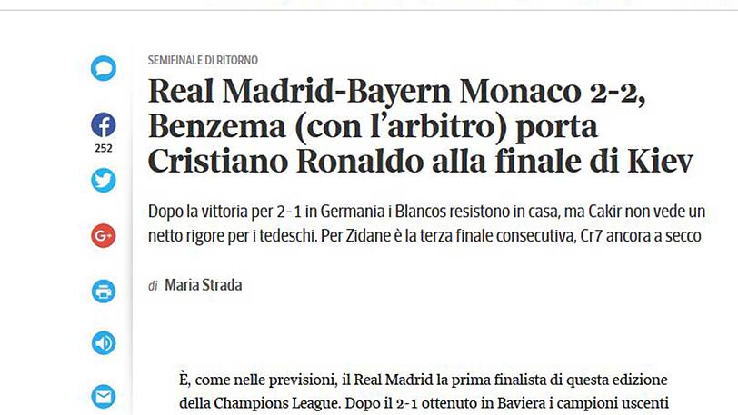"Benzema und der Schiedsrichter bringen Real ins Finale": Das Fazit des "Corriere della Sera".
