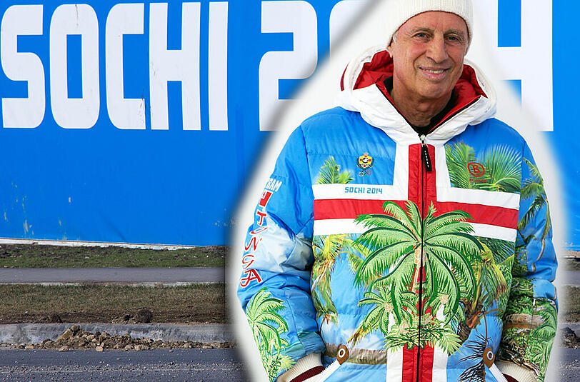 Willy Bogner im Outfit, das für Tonga kreiert hat.