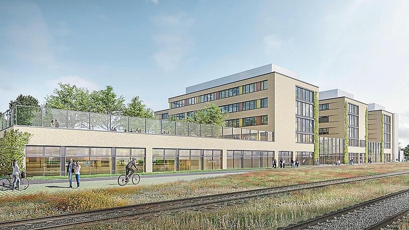 Nach der Fertigstellung sollen im Neubau in der Ruppertstraße eine Berufsschule, eine Dreifachsporthalle und Krippenplätze unterkommen.