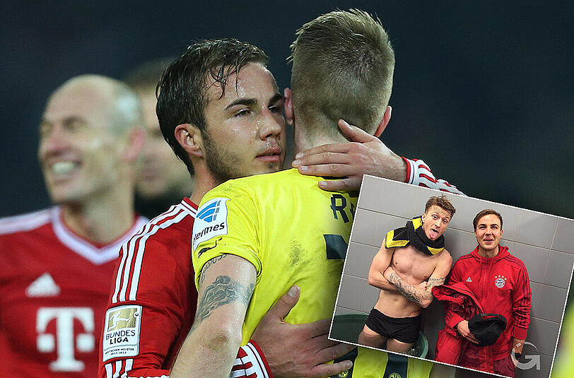 Nach dem Spiel der Bayern in Dortmund posierten Mario Götze (kl. Bild, r.) und Marco Reus für ein gemeinsames Bild.