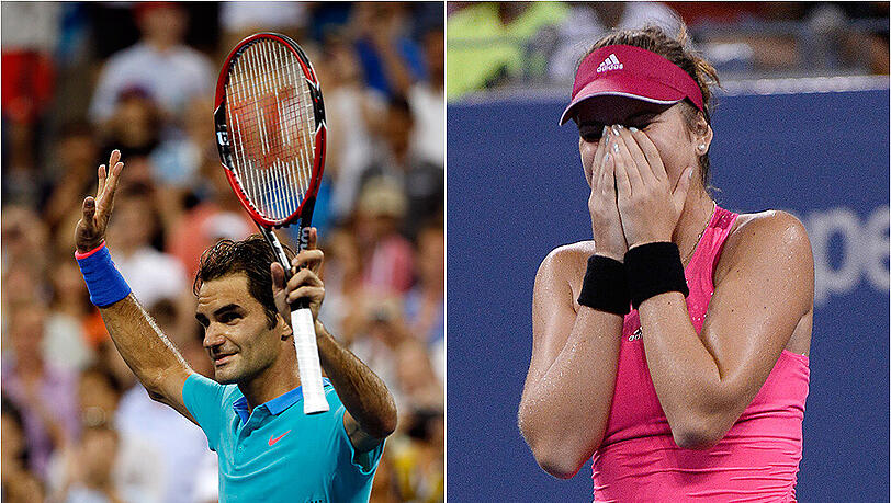 Roger Federer feiert souverän, die 17-jährige Belinda Bencic kann ihr Glück kaum fassen. Roger Federer feiert souverän, die 17-jährige Belinda Bencic kann ihr Glück kaum fassen.