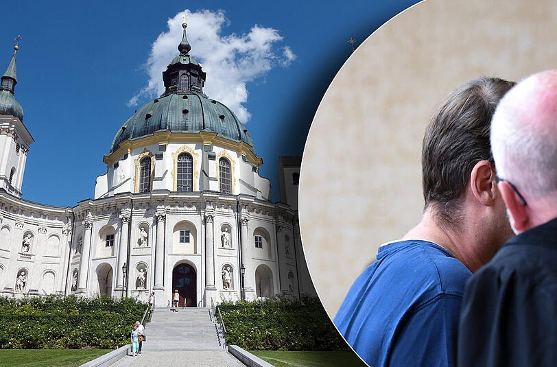 Der wegen sexuellen Missbrauchs angeklagte ehemalige Religionslehrer im Internat des Benediktinerklosters
Ettal Jürgen R. (l.) und sein Anwalt Jost Hartman-Hilter.