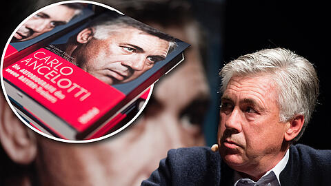 Im launigen Gespräch mit einem Sportjournalisten präsentiert Carlo Ancelotti am Montagabend seine Autobiografie in München.