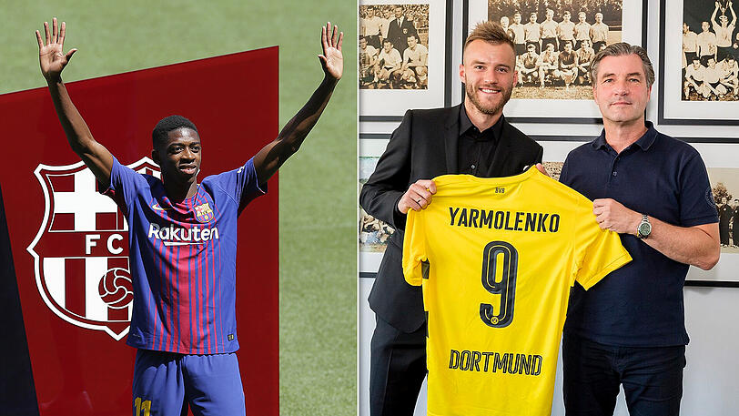 Fast zeitgleich stellten Barca und Dortmund ihre Neuzugänge vor: Links Ousmane Dembélé, rechts Andrej Jarmolenko