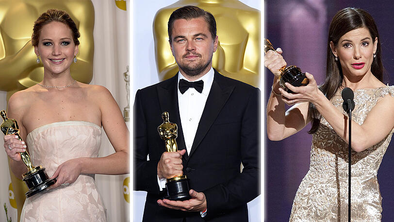 Schön und erfolgreich - aber mit Pech in der Liebe: Die Oscar-Gewinner Jennifer Lawrence, Leonardo DiCaprio und Sandra Bullock.