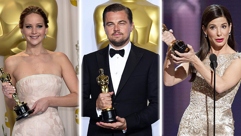 Schön und erfolgreich - aber mit Pech in der Liebe: Die Oscar-Gewinner Jennifer Lawrence, Leonardo DiCaprio und Sandra Bullock. Schön und erfolgreich - aber mit Pech in der Liebe: Die Oscar-Gewinner Jennifer Lawrence, Leonardo DiCaprio und Sandra Bullock.