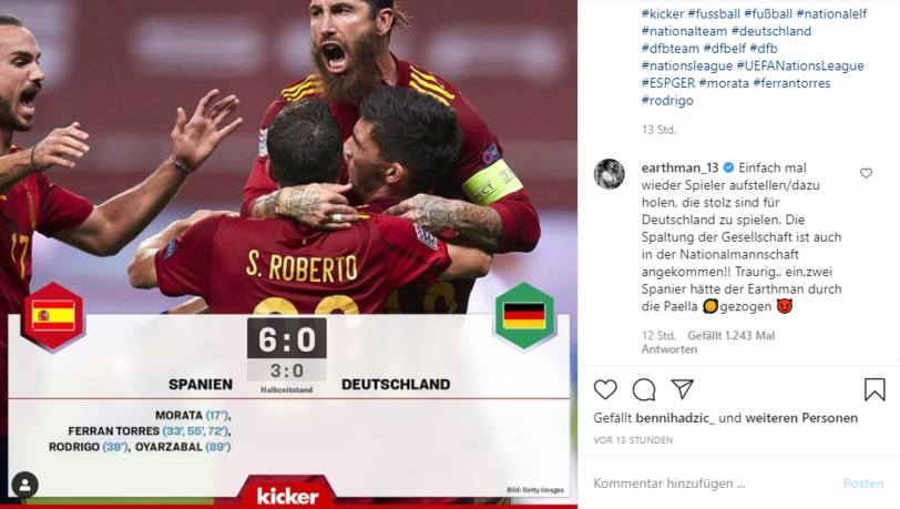 Erdmanns Instagram-Kommentar unter einem "kicker"-Post. Erdmanns Instagram-Kommentar unter einem "kicker"-Post.