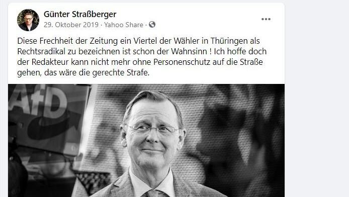 Mit ihm sei "der Gaul durchgegangen", sagt Günter Straßberger zu diesem Post auf Facebook.