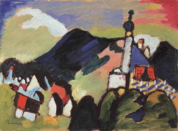 Wassily Kandinskys "Studie für Murnau mit Kirche II" von 1910 gehört zu den Höhepunkten der Murnauer KK-Stiftung, die ihre Reiterwerke als Dauerleihgabe dem Schloßmuseum zur Verfügung stellt.